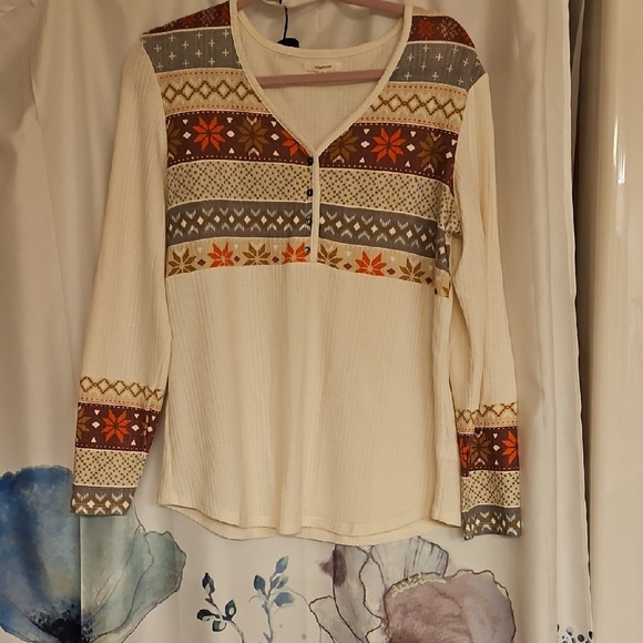 Washed Never Worn Maurices Cream and Brown Patterned Blouse - Picture 1 of 6